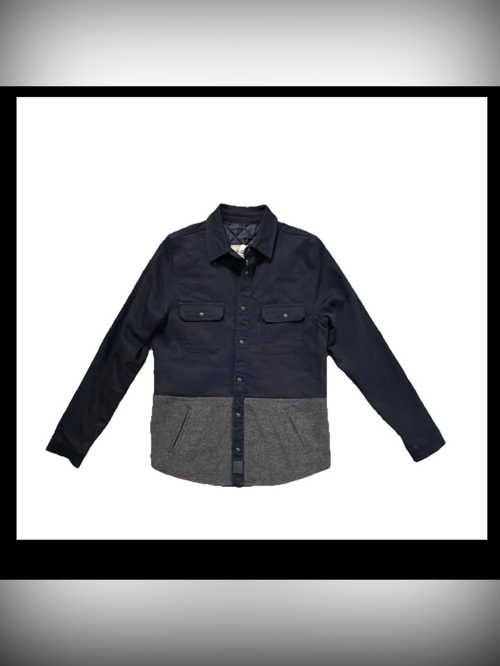 Zara Man Quilted Jacket Navy Blue Denim & Grey Wool Blend - Size Medium